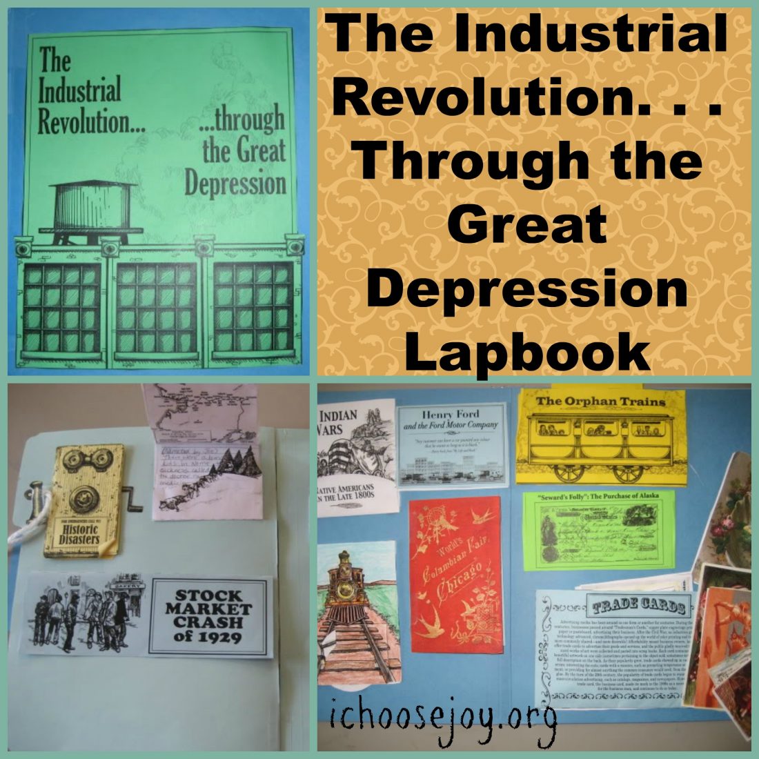 The Industrial Revolution thru Great Depression Lapbook from Homeschool in the Woods. See the pictures of our lapbook and see how these great materials from Homeschool in the Woods can be use to supplement any homeschool history curriculum. From I Choose Joy!