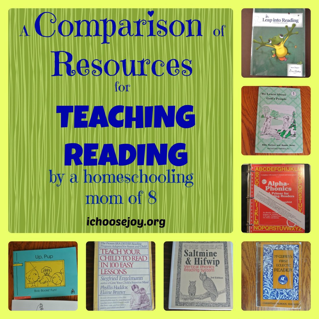A Comparison of Resources for Teaching Reading by a homeschool mom who taught her 8 kids to read.