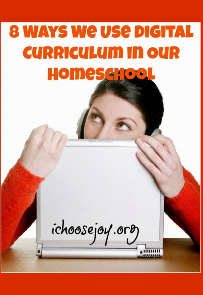 Homeschools and other educational institutions are moving more and more away from paper and book curriculum. Get some tips and ideas here from a veteran homeschool mom of 8. Learn 8 ways she uses digital curriculum in her homeschool. #homeschool #digitalcurriculum #onlinecourses #ichoosejoyblog