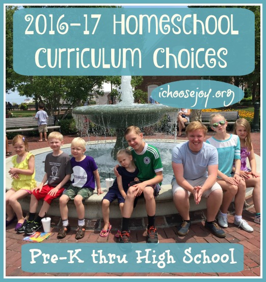 Homeschool Curriculum Choices 2016 - 2017 for 7 kids, preschool thru high school