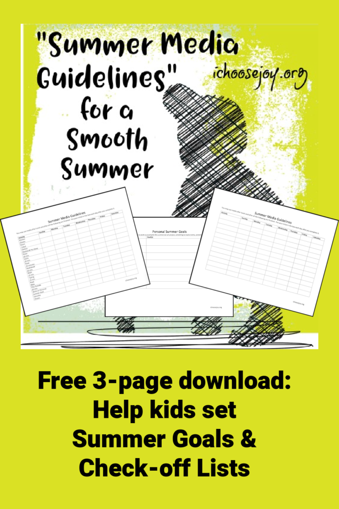 Summer Media Guidelines for a smooth summer. Help kids set summer goals. Checklists included. Free printables.