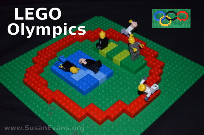 Use Lego bricks to create a fun scene depicting the Olympics. From SusanEvans.org. Homeschool fun.