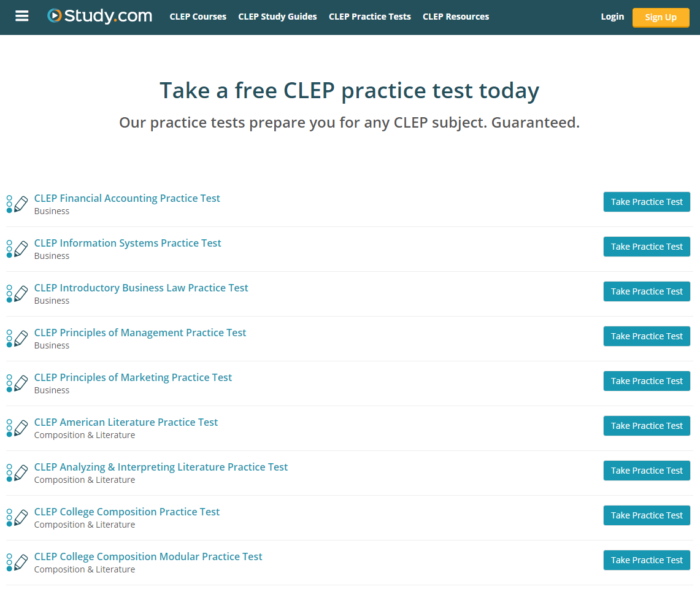 Study.com's CLEP practice tests