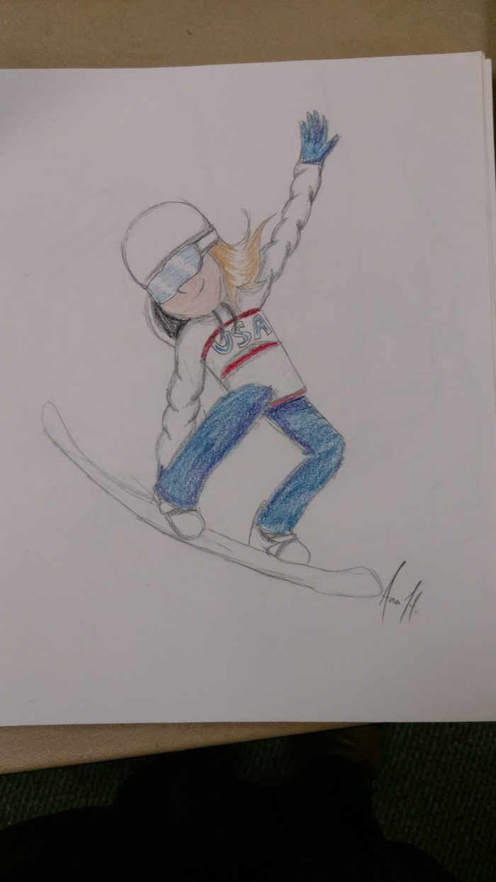 Action drawing of snowboarder.