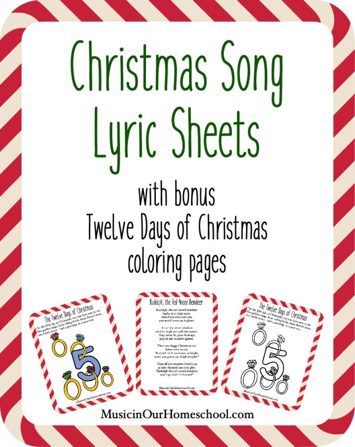 Christmas Song Lyric Sheets with bonus Twelve Days of Christmas coloring page