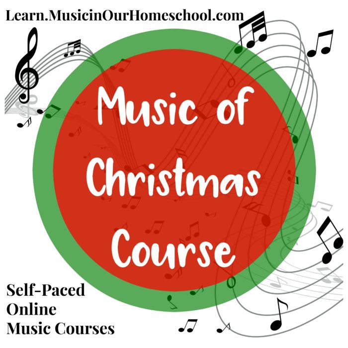 Music of Christmas Course from Learn.MusicinOurHomeschool.com. Learn about different Christmas songs with this super easy online course. Perfect for the busy Christmas season! #music #musiclessons #musiclessonsforkids #homeschoolmusic