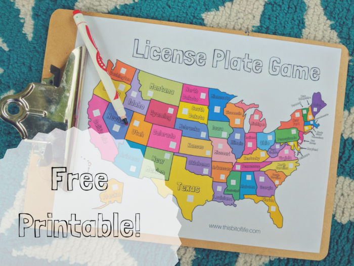 Get this free license plate printable game for your kids to use in the car. It's part of the Ultimate U.S. State Study resource post. #homeschool #geography #50states #ichoosejoyblog