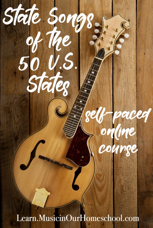 State Songs of the 50 U.S. States online course is the easiest way to include learning about the official state song of each state as you do your U.S. State Study! #homeschool #homeschoolmusic #usstatestudy #usgeography #geography #musicinourhomeschool