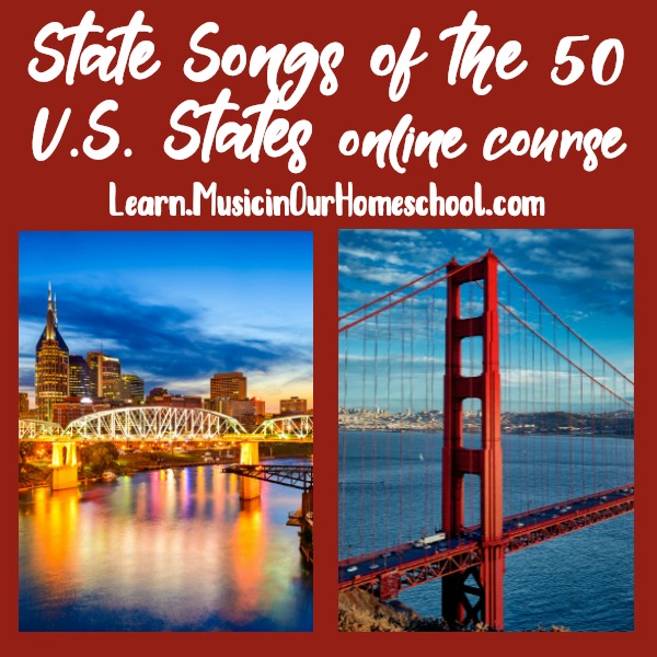 State Songs of the 50 U.S. States online course is the easiest way to include learning about the official state song of each state as you do your U.S. State Study! Included in this Ultimate Guide to U.S. State Study Resources post. #homeschool #homeschoolmusic #usstatestudy #usgeography #geography