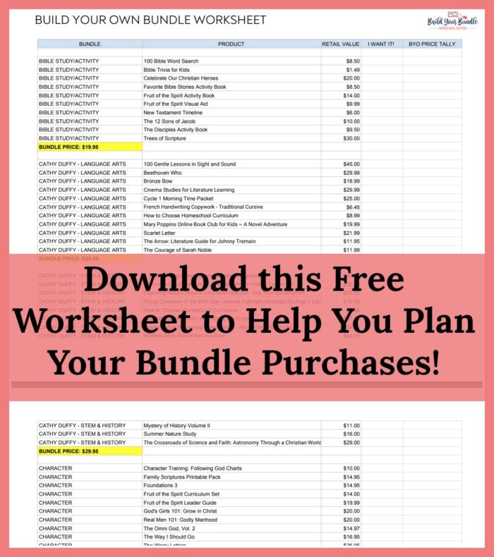 Free Build Your Own Bundle Worksheet to help you plan what to get in the Build Your Bundle homeschool sale. #ichoosejoyblog #homeschoolcurriculum #homeschooling #byb2019