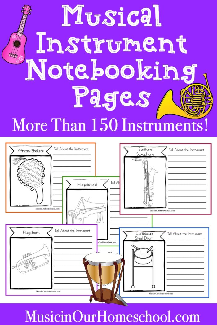 Get this awesome musical instrument notebooking pages printable pack great for all ages! #musicinourhomeschool #ichoosejoyblog #music #musicalinstruments #musiceducation