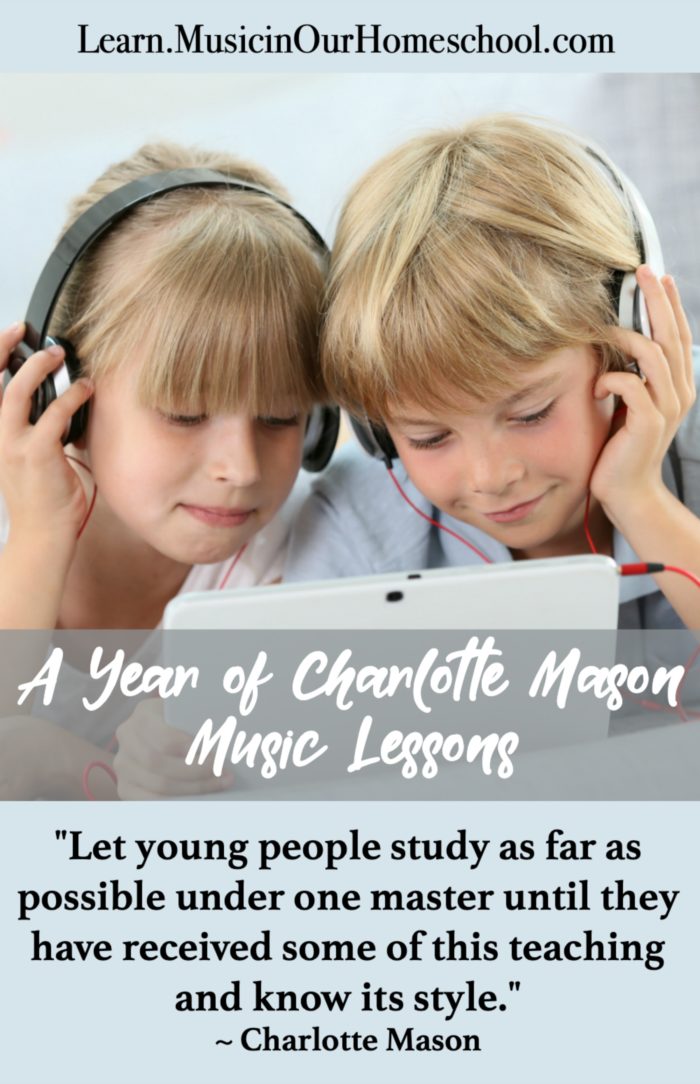 A Year of Charlotte Mason Music Lessons ~ an online course of Composer study, Folk song study, and hymn study from Music in Our Homeschool #music #charlottemason #charlottemasonmusic #musicinourhomeschool