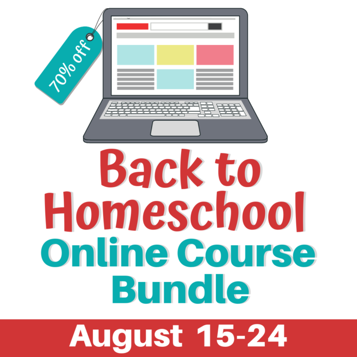 Back to Homeschool Online Course Bundle on sale August 15-24, 2019. Get 5 amazing courses for your homeschool, elementary and middle school levels. 70% off!
