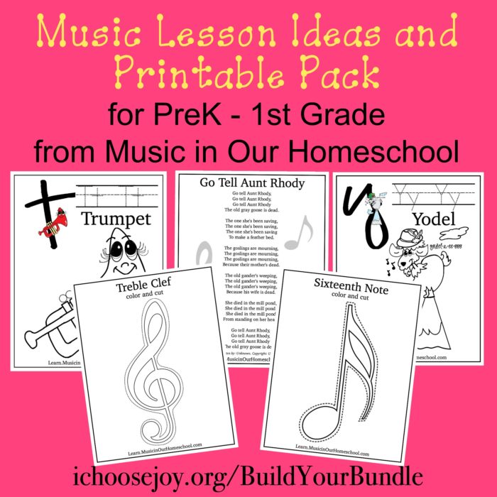 Music Lesson Ideas and Printable Pack from Music in Our Homeschool in the Build Your Bundle's Early Learning Bite-Sized Bundle is a great collection of resources for your youngest kids, preschool through 2nd grade. #ichoosejoynow #earlylearning #preschool