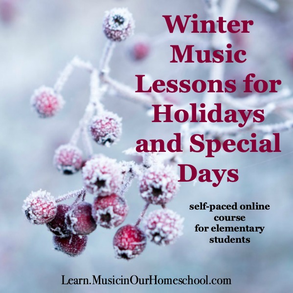 Winter Music Lessons for Holidays and Special Days is an online course to do with your elementary kids during the winter season with fun lessons for Christmas, New Year's, Chinese New Year, Groundhog Day, Valentine's Day, and more!