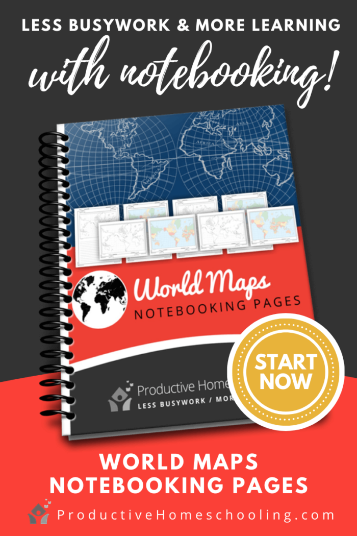 World Maps notebooking pages from Productive Homeschooling
