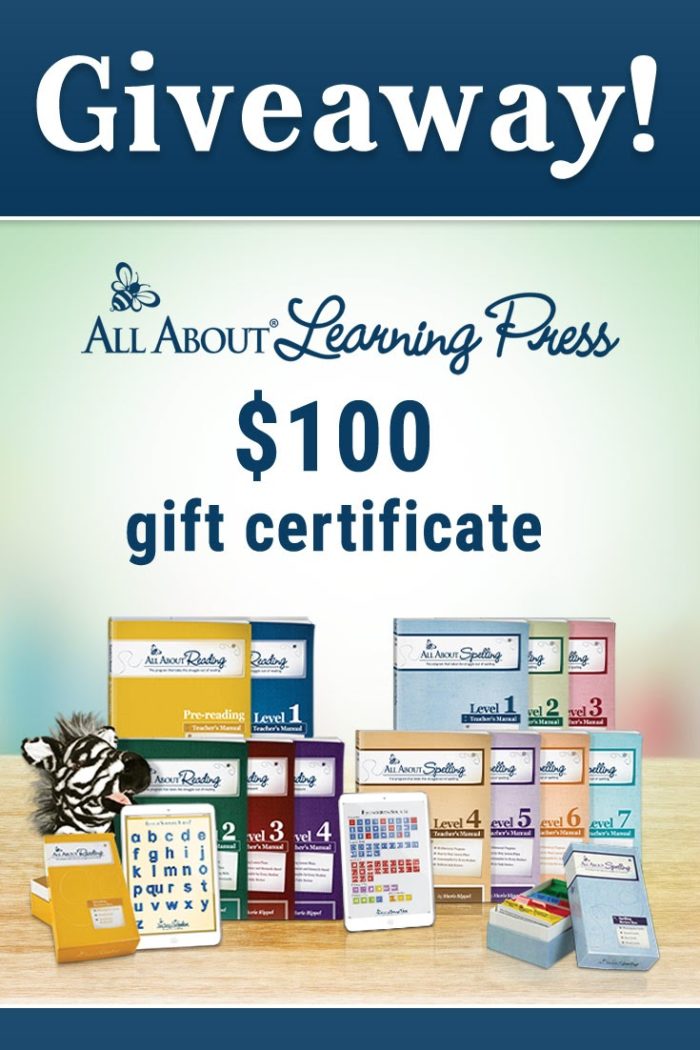All About Learning Press $100 gift certificate giveaway for All About Reading and All About Spelling, a great curriculum for kids with dyslexia!
