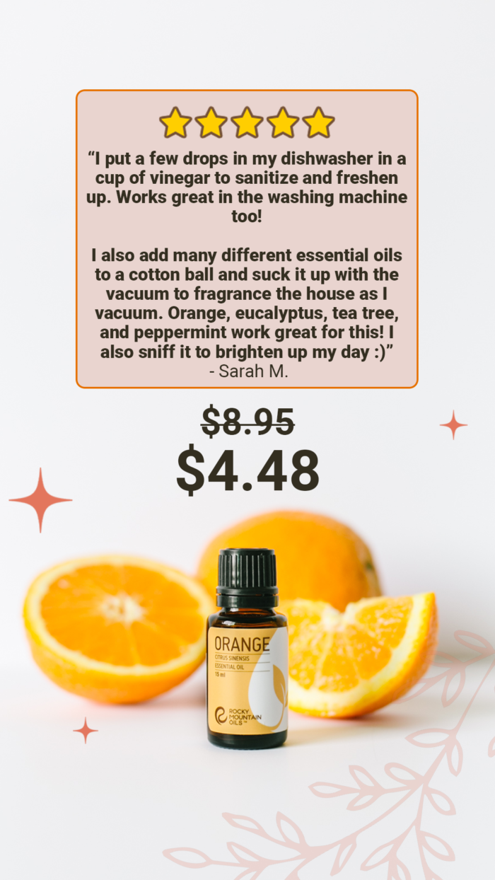 Orange essential oil from Rocky Mountain Oils is on clearance today -- 50% off!