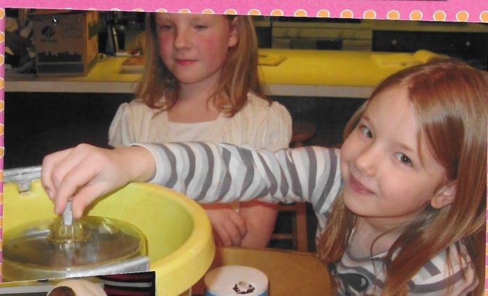Making homemade ice cream while studying Samantha in American Girl Book Club.