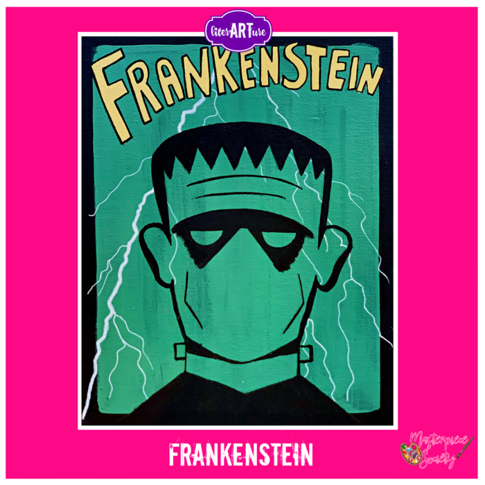 Do a scary art project that goes with the book Frankenstein, from Masterpiece Society.