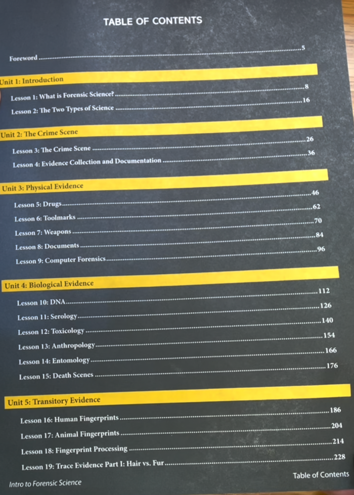 Intro to Forensic Science from a Biblical Worldview for homeschool high school students Table of Contents page 1