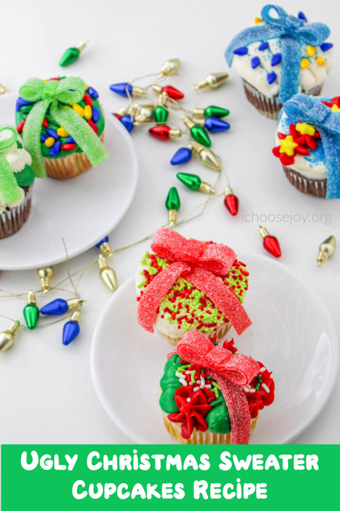 Tip: Don't toss your leftover icing and sprinkles! Create adorable cupcakes (using your favorite recipe of boxed mix) for your Ugly Christmas Sweater Party with outlandish designs and big bows. Anything goes with these crazy little cakes.